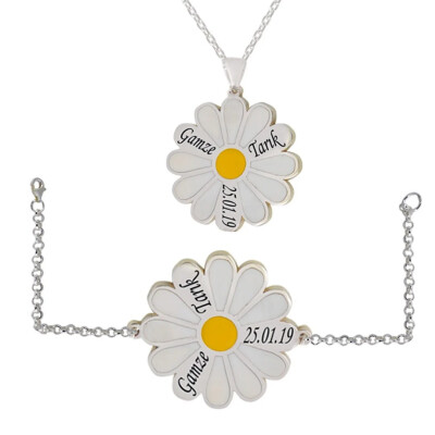Gümüş 3 İsimli Papatya Kolye Bileklik - Kamer Gümüş