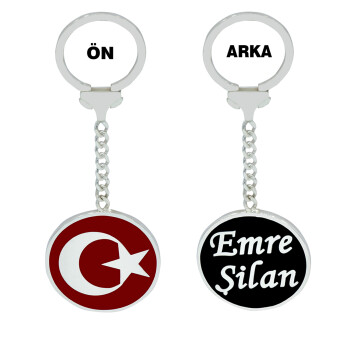 Gümüş Ay Yıldızlı Mineli İsimli Anahtarlık - Kamer Gümüş