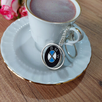 Gümüş BMW Logolu Dönerli Mineli İsimli Anahtarlık - 2