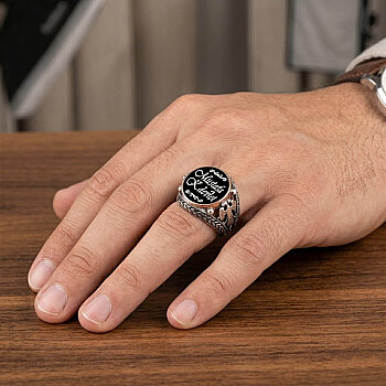 Gümüş Çift Başlı Kartal Mineli İsimli Yüzük - Kamer Gümüş