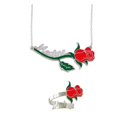 Gümüş Güllü İsimli Kolye Yüzük Set - Kamer Gümüş