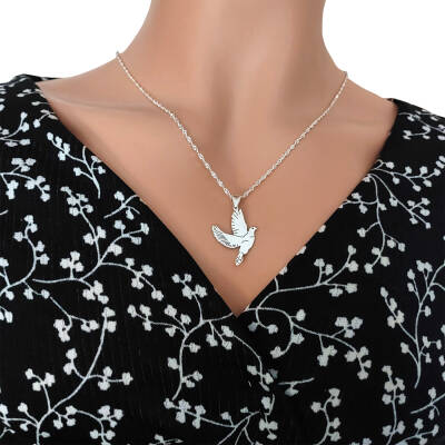 Gümüş Güvercin Kuş Kolye - 4