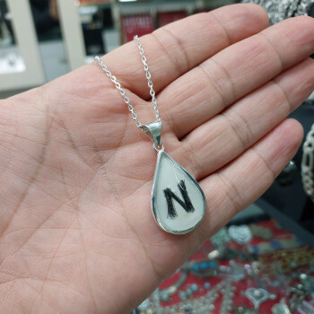 Gümüş Harfli Saç Teli Tasarımlı Kolye - Kamer Gümüş