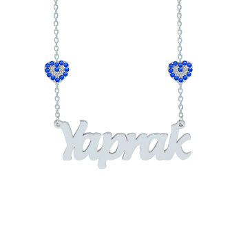 Gümüş İki Nazarlı İsimli Kolye - 2