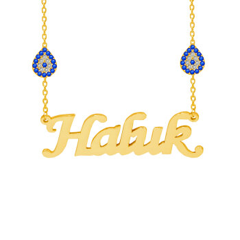 Gümüş İki Nazarlı İsimli Kolye - 3