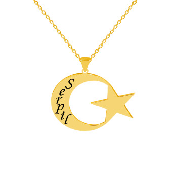 Gümüş İsimli Ay Yıldızlı Kolye - 1
