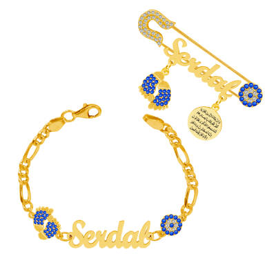 Gümüş İsimli Bebek İğnesi Bileklik Set - 1