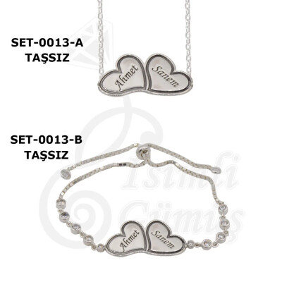 Gümüş Kalp Yonca İsimli Kolye Bileklik Set - Kamer Gümüş