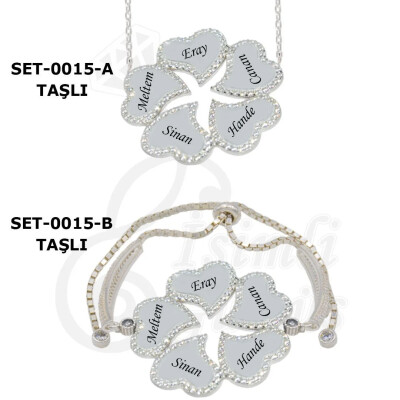 Gümüş Kalpli 5 İsimli Kolye Bileklik - Kamer Gümüş