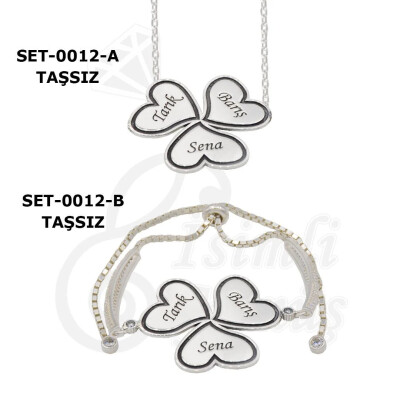 Gümüş Kalpli İsimli Kolye Bileklik Set - Kamer Gümüş