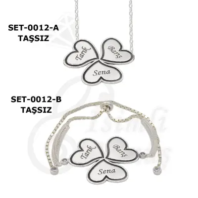 Gümüş Kalpli İsimli Kolye Bileklik Set - 1