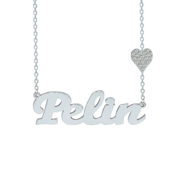 Gümüş Kalpli Tek İsimli Kolye - 4