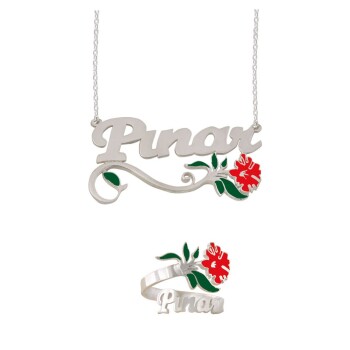 Gümüş Karanfil İsimli Kolye Yüzük Set - Kamer Gümüş