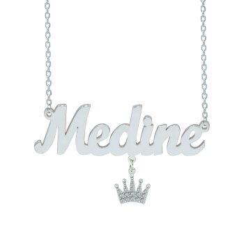 Gümüş Kral Tacı Sallantılı İsimli Kolye - 2