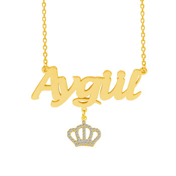Gümüş Kral Tacı Sallantılı İsimli Kolye - 1