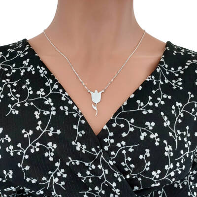 Gümüş Lale Tasarımlı Kolye - 4
