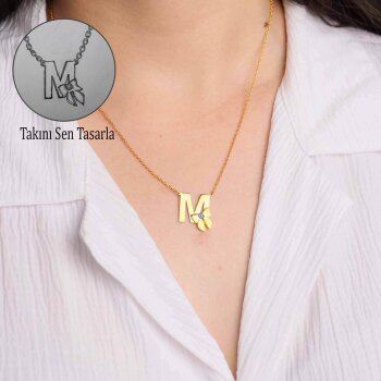 Gümüş M Harfli Fiyonk Desenli Kolye - Kamer Gümüş