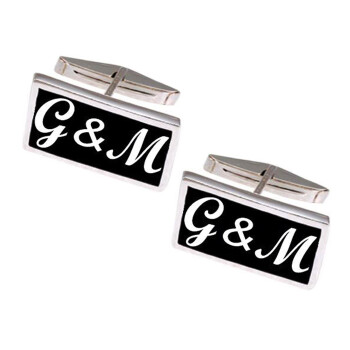 Gümüş Mineli Harf Tasarımlı Kol Düğmesi - Kamer Gümüş