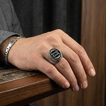 Gümüş Mineli İsimli Erkek Yüzük - Kamer Gümüş