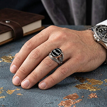 Gümüş Mineli İsimli Erkek Yüzük - Kamer Gümüş