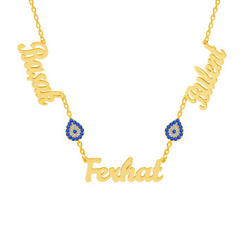 Gümüş Nazar Boncuklu 3 İsimli Kolye - 3