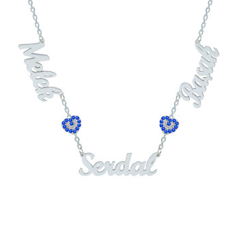 Gümüş Nazar Boncuklu 3 İsimli Kolye - 2