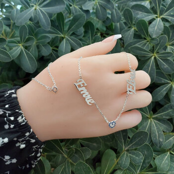 Gümüş Nazar Boncuklu İki İsimli Kolye - 4