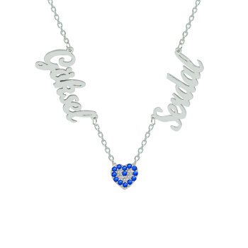 Gümüş Nazar Boncuklu İki İsimli Kolye - 2