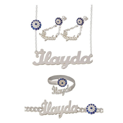 Gümüş Nazar Boncuklu İsimli 4 Lü Set - Kamer Gümüş