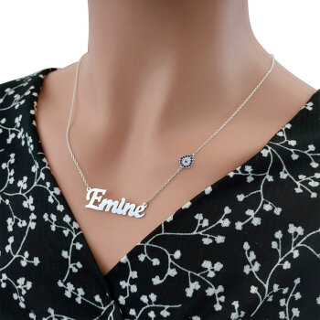 Gümüş Nazar Boncuklu İsimli Kolye - 6