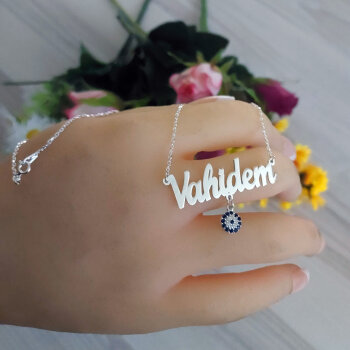 Gümüş Nazarlık Sallantılı İsimli Kolye - 5