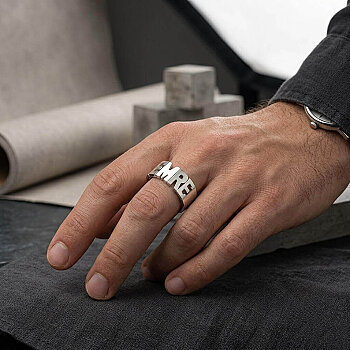 Gümüş Özel Tasarım Oymalı İsimli Yüzük - Kamer Gümüş