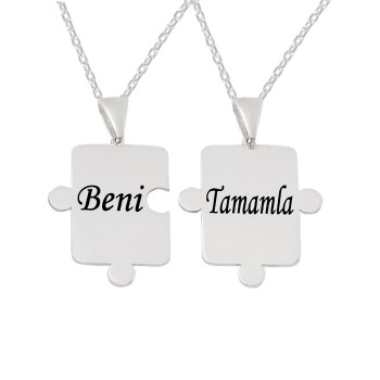 Gümüş Özel Tasarım Yapboz İsimli Çift Kolye - Kamer Gümüş