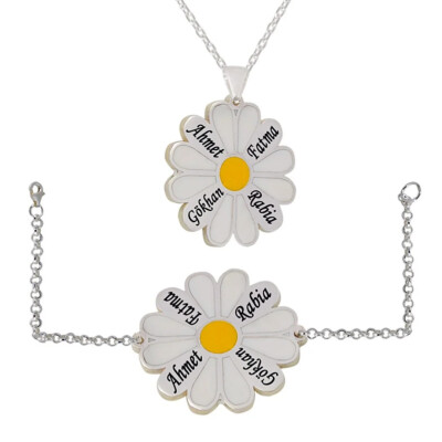Gümüş Papatya İsimli Kolye Bileklik Set - Kamer Gümüş
