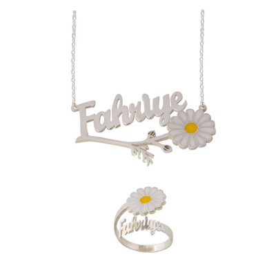 Gümüş Papatya İsimli Kolye Yüzük Set - Kamer Gümüş