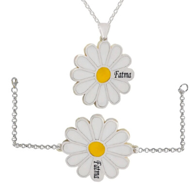 Gümüş Papatya Tek İsimli Kolye Bileklik - Kamer Gümüş
