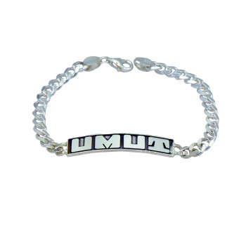 Gümüş Plaka Üstü İsimli Erkek Bileklik - Kamer Gümüş