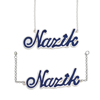 Gümüş Renkli Mineli İsimli Kolye Bileklik - Kamer Gümüş