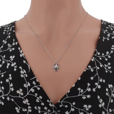 Gümüş Renkli Taşlı Papatya Kolye - 4