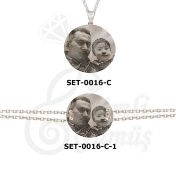 Gümüş Resimli Kolye Bileklik Set - Kamer Gümüş