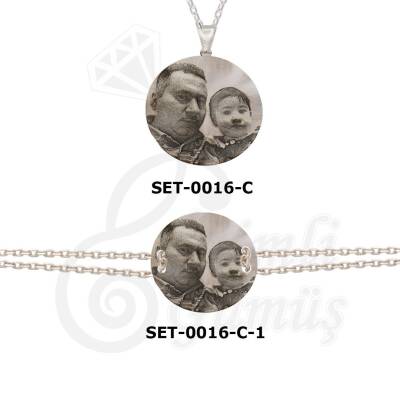 Gümüş Resimli Kolye Bileklik Set - 1