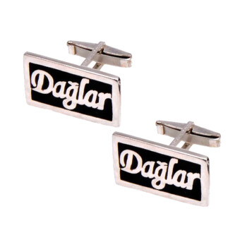 Gümüş Siyah Renkli Mineli İsimli Kol Düğmesi - Kamer Gümüş