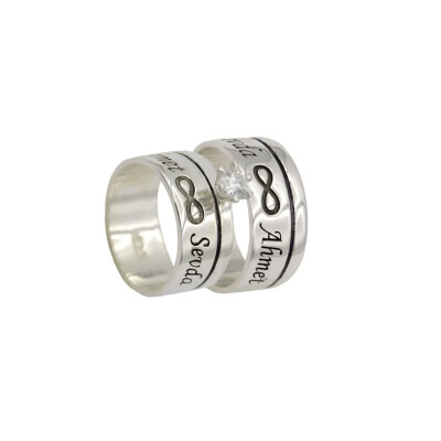 Gümüş Sonsuzluk İsimli Çift Yüzük - Kamer Gümüş