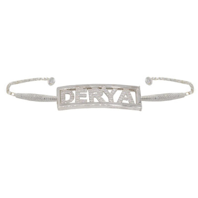 Gümüş Sürgülü Harfli Taşlı İsimli Bileklik - Kamer Gümüş
