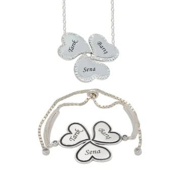 Gümüş Taşlı 3 Kalpli İsimli Kolye Bileklik - Kamer Gümüş