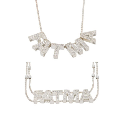 Gümüş Taşlı Harf İsimli Kolye Bileklik - Kamer Gümüş