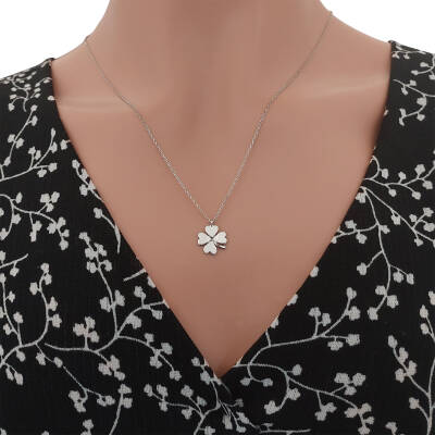 Gümüş Taşsız Yonca Kolye - 5