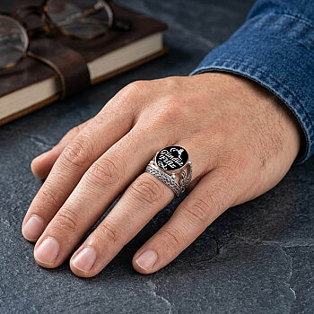 Gümüş Tuğralı Mineli İsimli Yüzük - Kamer Gümüş