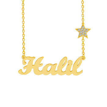 Gümüş Yıldız Tasarımlı İsimli Kolye - 1
