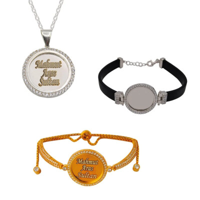 Gümüş Yuvarlak Plaka İsimli Kolye Bileklik - Kamer Gümüş